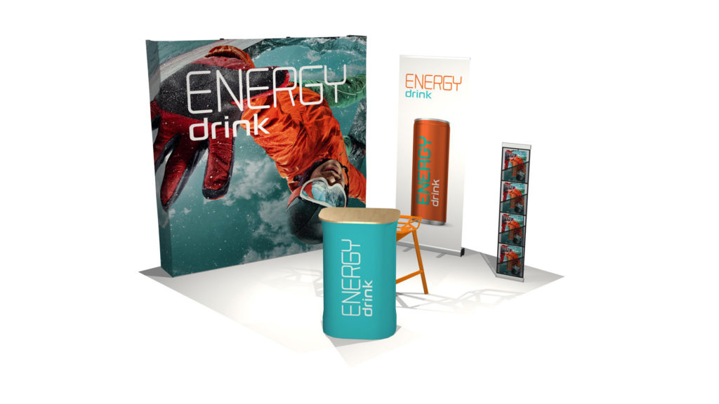 Kiosque Energy Drink avec container transformé en comptoir d’accueil